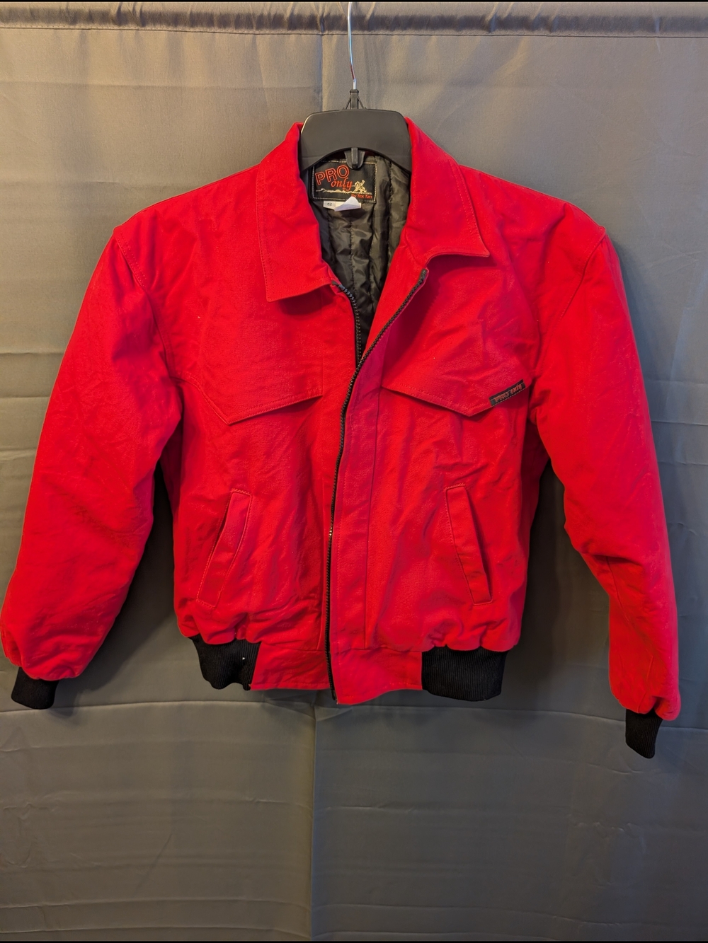 Vintage PRO Only Red Canvas Bomber Work Jacket Western Yoke Quilted Liner Size S